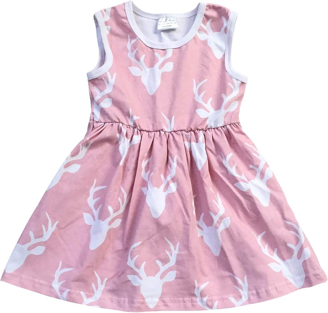 Little Girl Toddler Sleeveless Deer Print Casual Party Girl Dress 2t-8