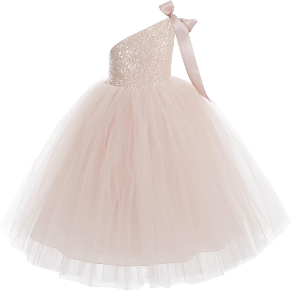 ekidsbridal One-Shoulder Sequin Tutu Flower Girl Dress Princess Dresses Pageant Gown 182