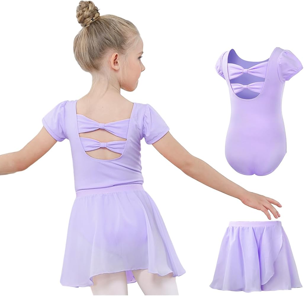 Gogokids 2 Pcs Ballet Leotards for Girls, Toddler Dance Dress Outfit with Removable Shiny Skirt Combo