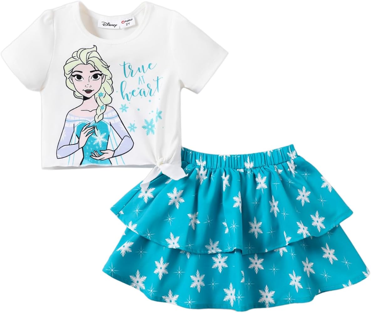 Disney Toddler Girl Outfits 2 Piece Skirt Set Short Sleeve T-Shirt and Cake Skirt Birthday Party Outfit 2-6 Years