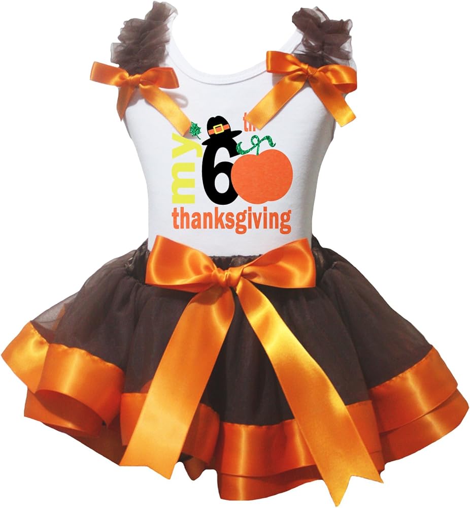 Petitebella My Thanksgiving White Shirt Brown Orange Petal Skirt Nb-8y