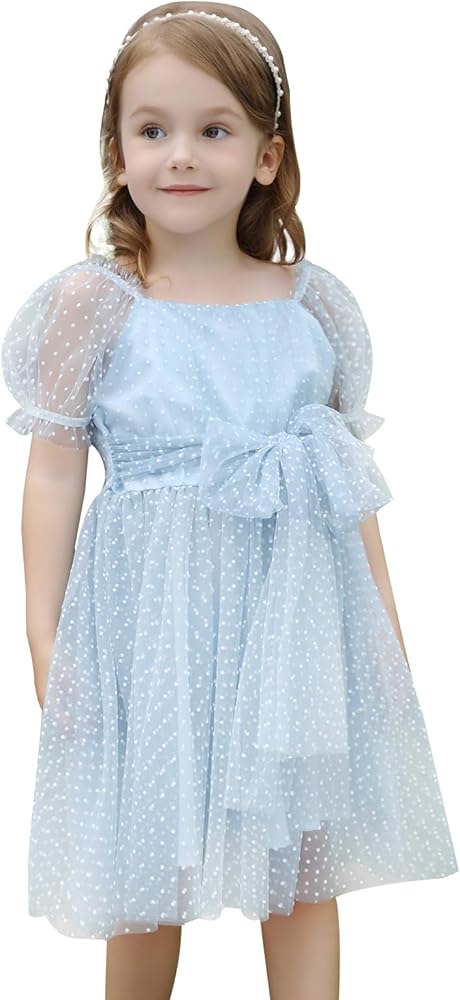 Toddler Girls Tutu Dress Short Sleeve Casual Dresses Birthday Party Dot Tulle Sundress