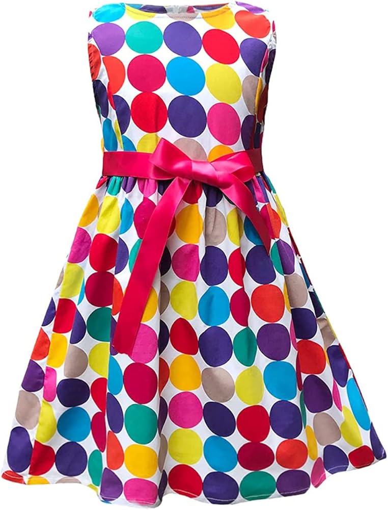 ABALACOCO Girls 100% Cotton Colorful Polka Summer Sleeveless Multicolor Sundress Casual Tutu Dress 2-8T