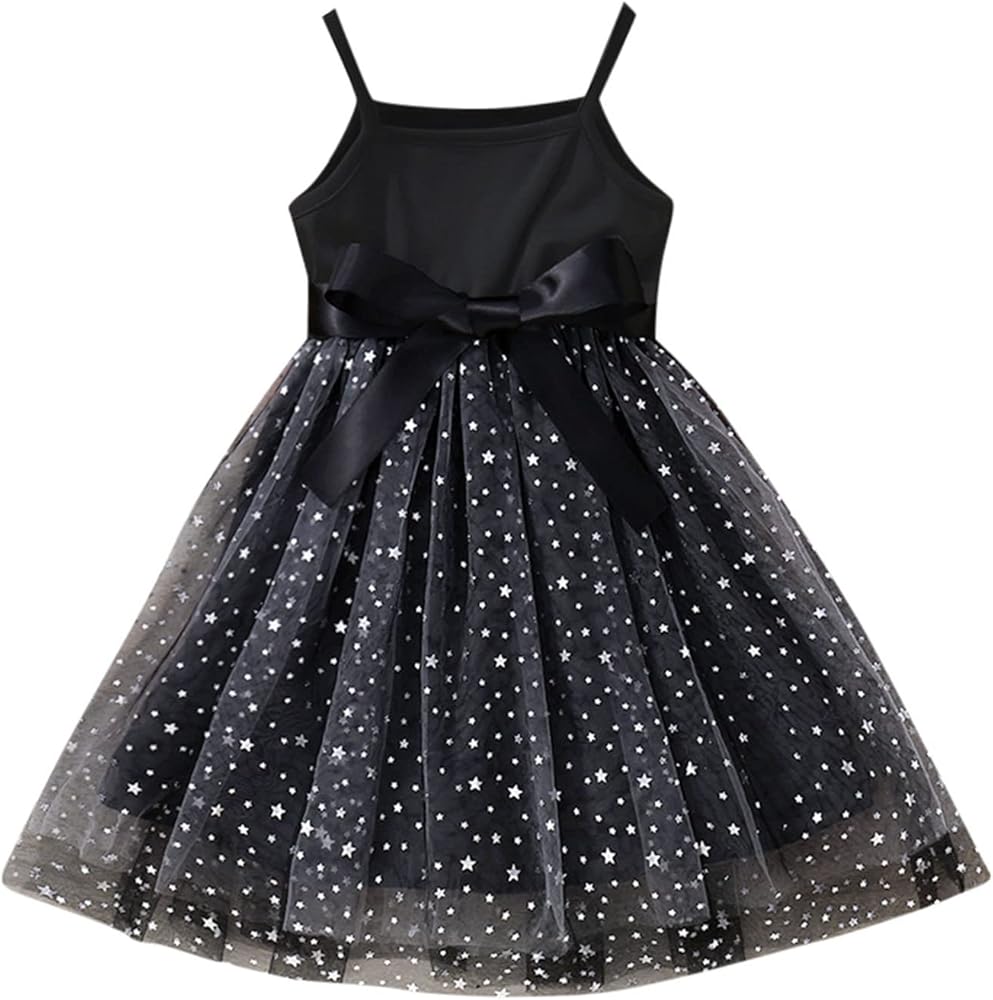 Kids Toddler Girl Dress Mesh Tutu Dress Sleeveless Solid Bowknot Star Glitter Tulle Dresses Party Prom Gown Dress