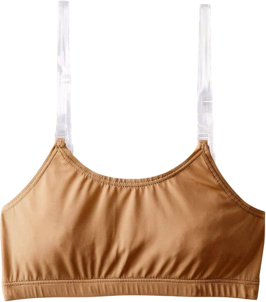 Clementine Big Girls (7-16) Pull-On Bra Detachable Elastic See Through Shoulder Straps, Dark Nude