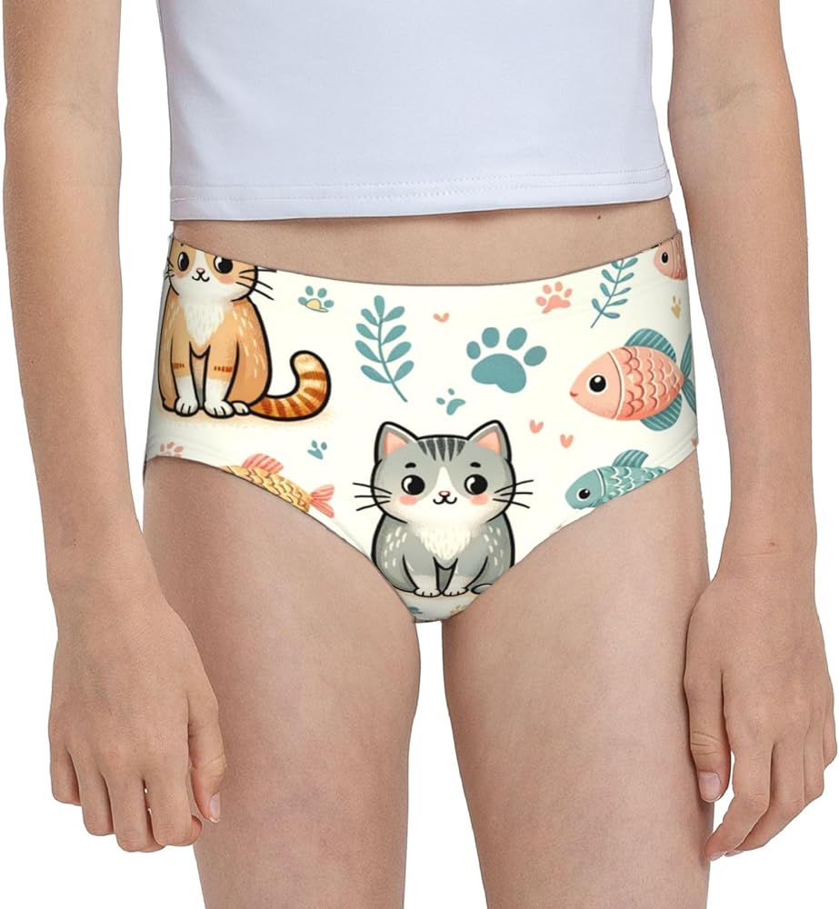 Augenstern Cotton Underwear Small-Fish-Cat Girls'Briefs Soft Underpants