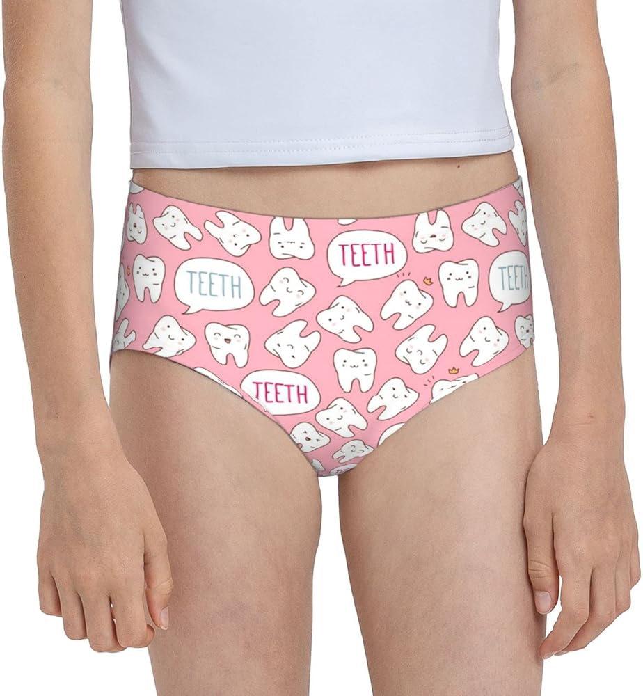 Augenstern Cotton Underwear Save-Kawaii-Cartoon-Pink-Teeth Girls'Briefs Soft Underpants