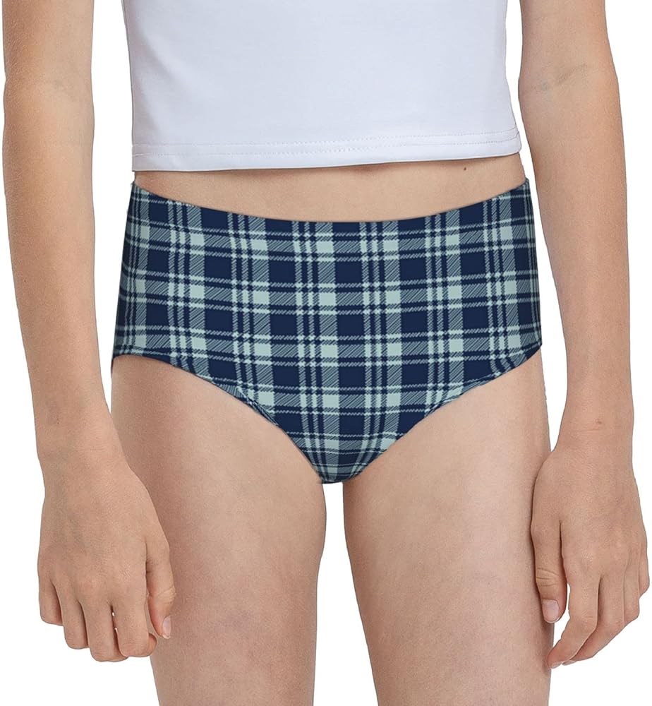 Augenstern Cotton Underwear Dusty Blue Navy Plaid Girls'Briefs Soft Underpants