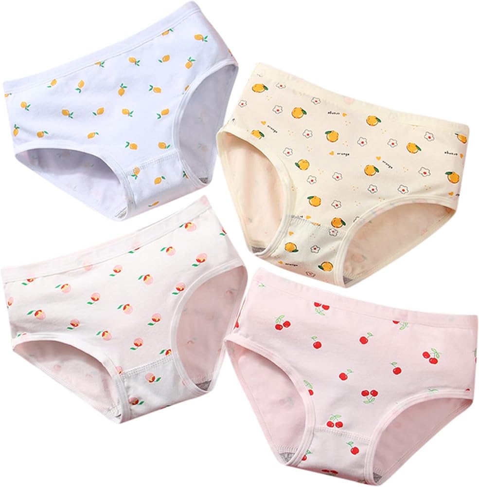 Toddler Kids Girls Underwear 4 Pcs Soft Cotton Assorted Briefs Cute Print 