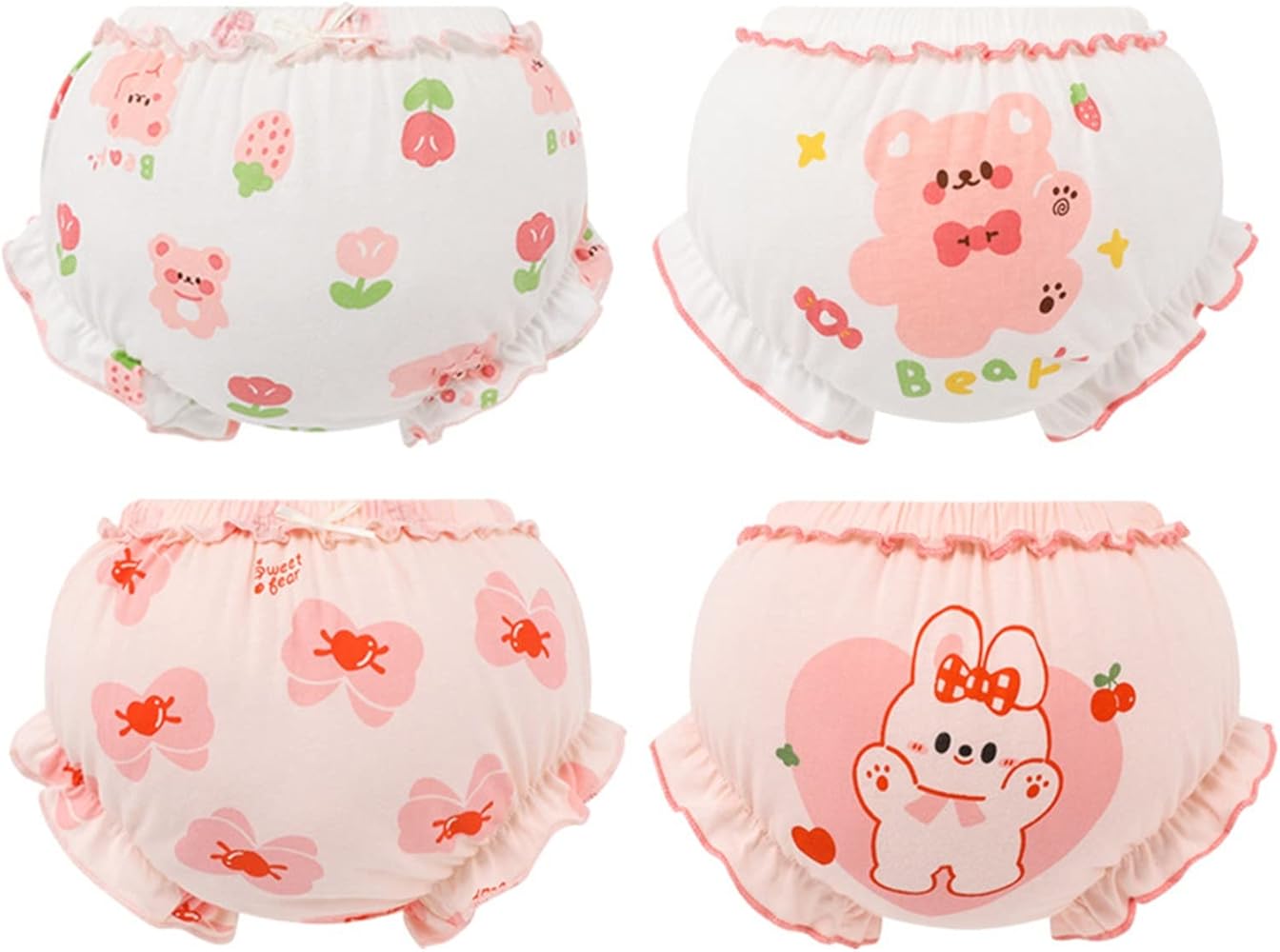 Infant Baby Girls Underpants Cute Print Underwear Shorts Cotton Ruffled Briefs Trunks 4PCS Girls Cotton Underwear