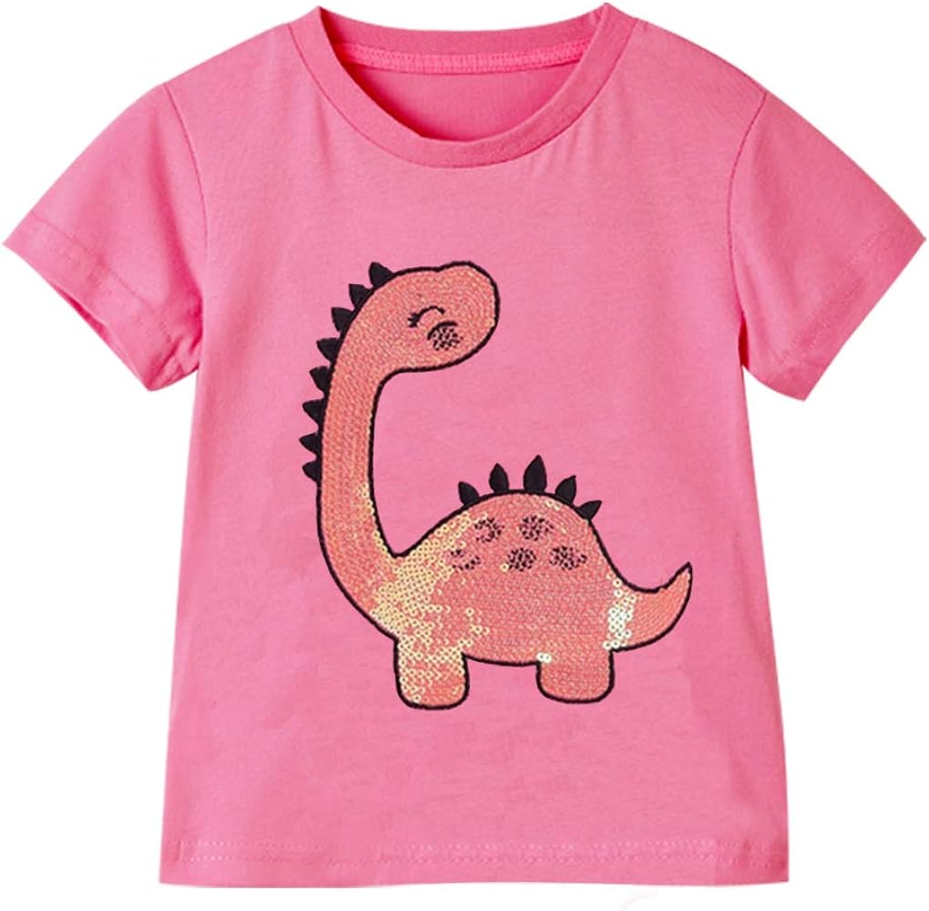 Toddler Girls T-Shirt Short Sleeve Shirt Unicorn Bunny Print Cute Summer Tops Tees Dinosaur Graphic