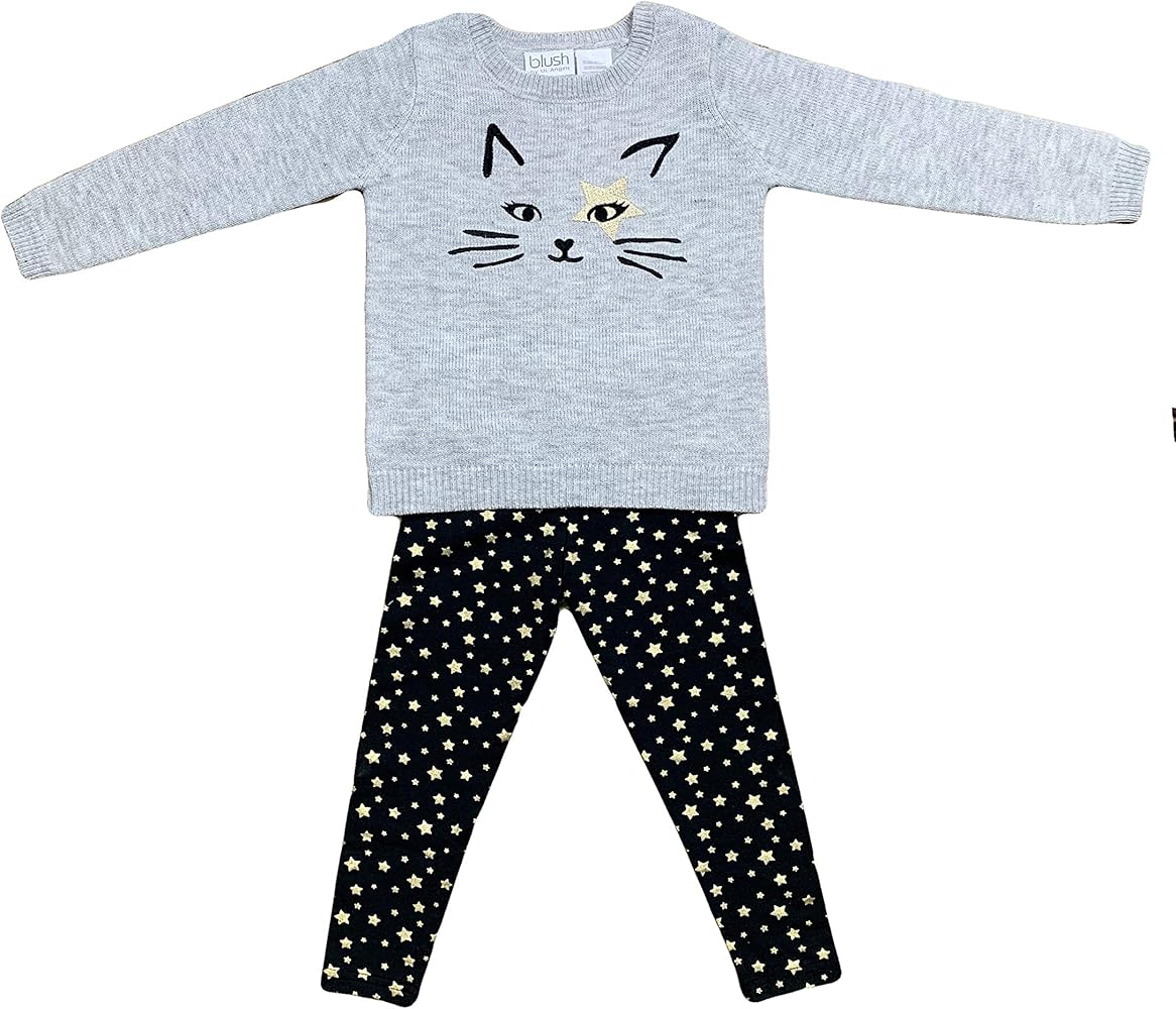 Two Piece Girls Sweater and Legging Set (12, Grey w/Cat)