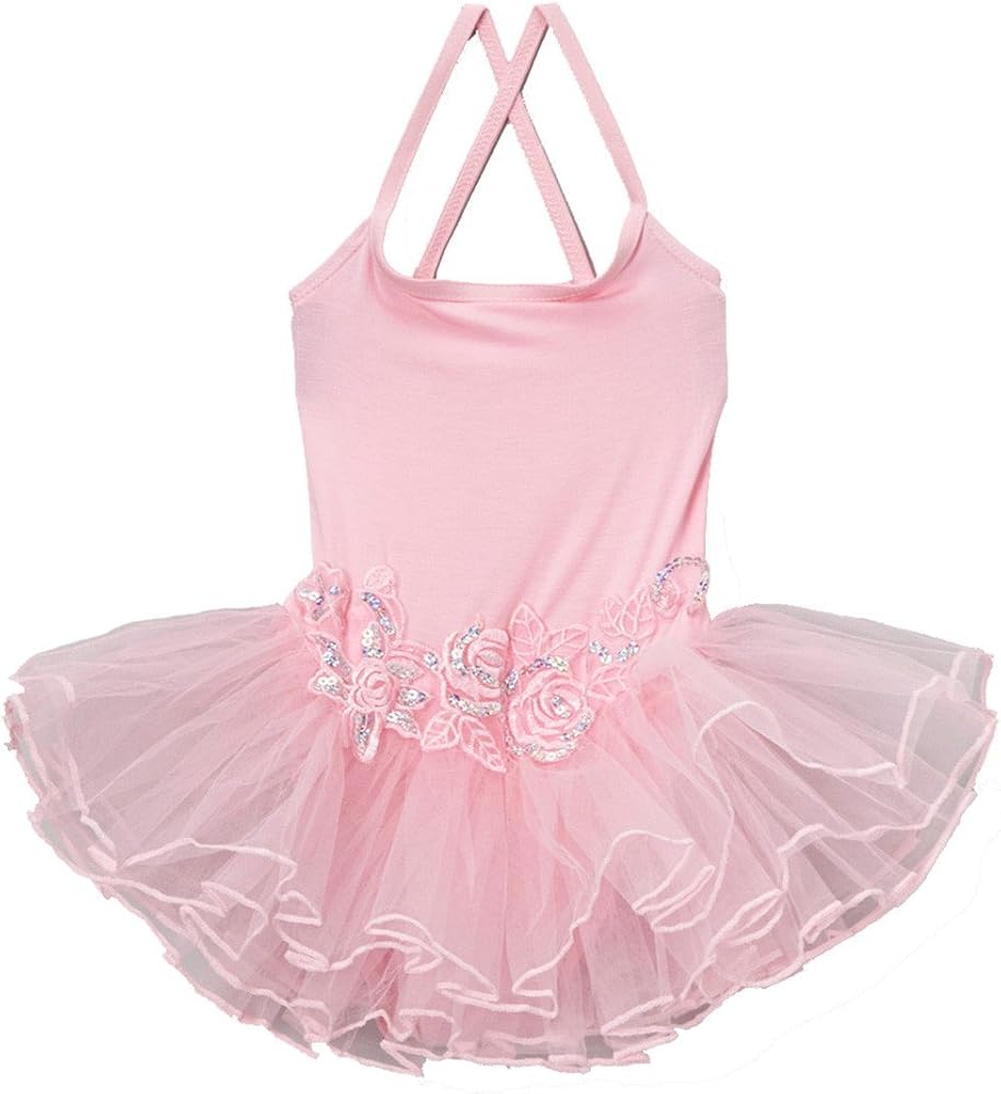 Girl's Pink Sequin Flower Skirted Leotard