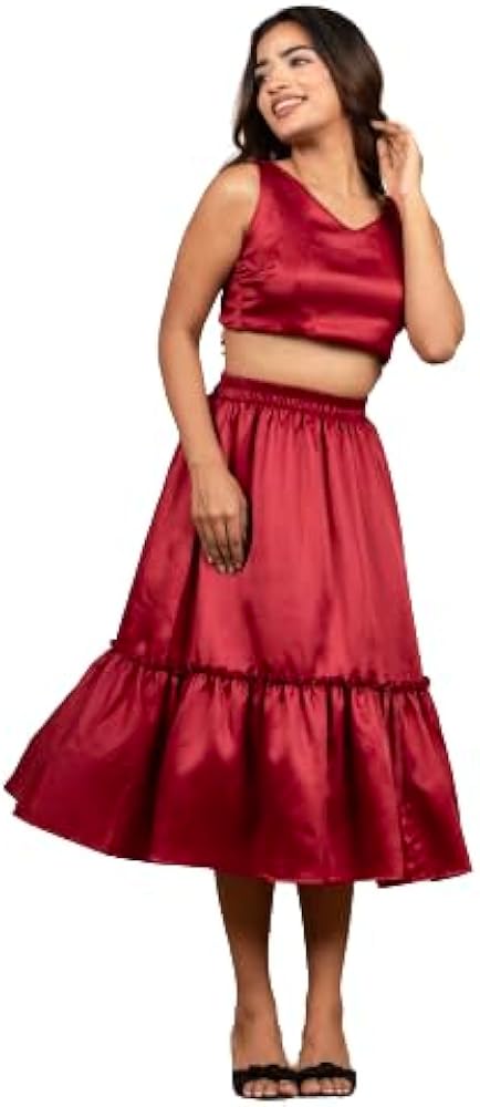 Maroon Satin Skirt CO-ORD Set