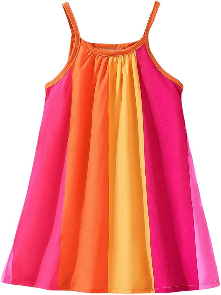 SOLY HUX Toddler Girl's Color Block Cami Dress Spaghetti Strap Sleeveless Swing Flowy Short Dresses