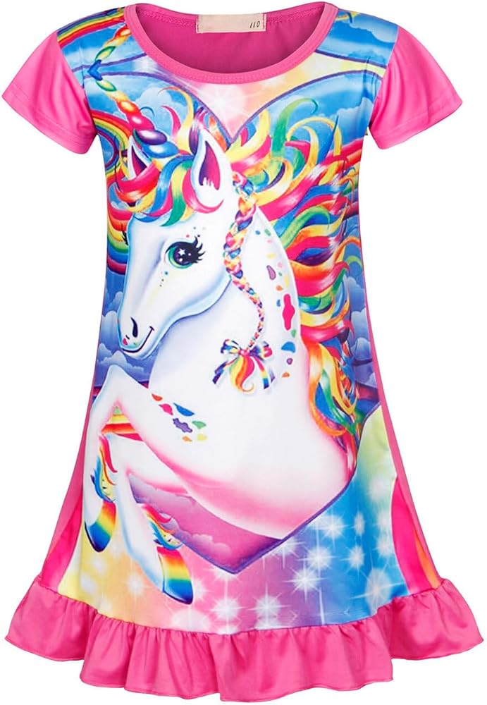 Eledobby Unicorn Dress for Girls Summer Short Sleeve A-Line Swing Sundress Kids Playwear Beach Twirly Casual Dresses