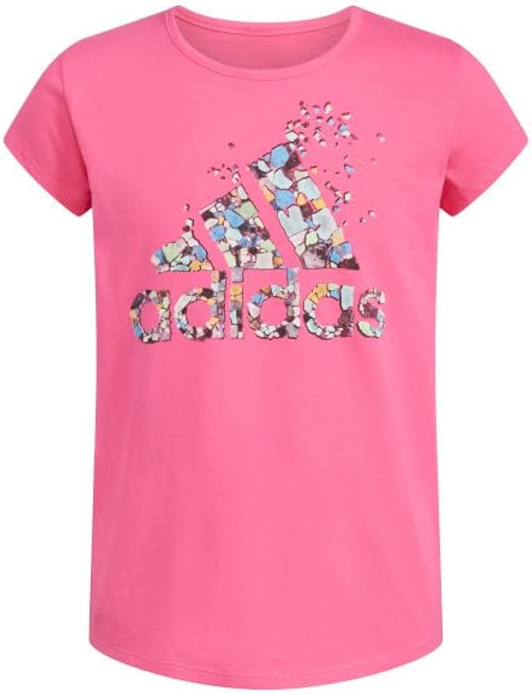 adidas Girls' Toddler Short Sleeve Cotton Scoop Neck Tee T-Shirt, (Dark Pink, Large 14)