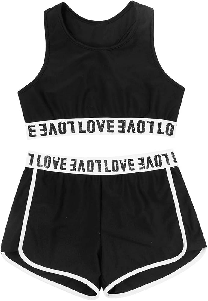 Moily Girls Two Piece Athletic Outfit Sports Bra Crop Top with Booty Shorts for Gymnastics/Dance/Workout