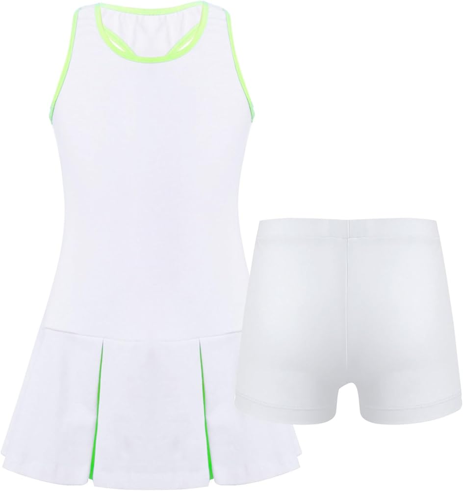 YiZYiF Kids Girls Tennis Golf Sport Uniform Tracksuit Sleeveless Active Dress with Sport Shorts Summer Casual Dress