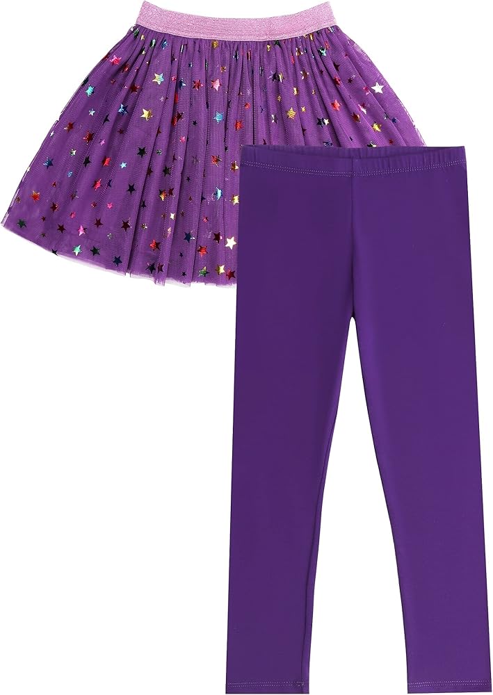 DaniChins Girl's Tutu Tulle Sparkle Skirt and Basic Cotton Leggings Set