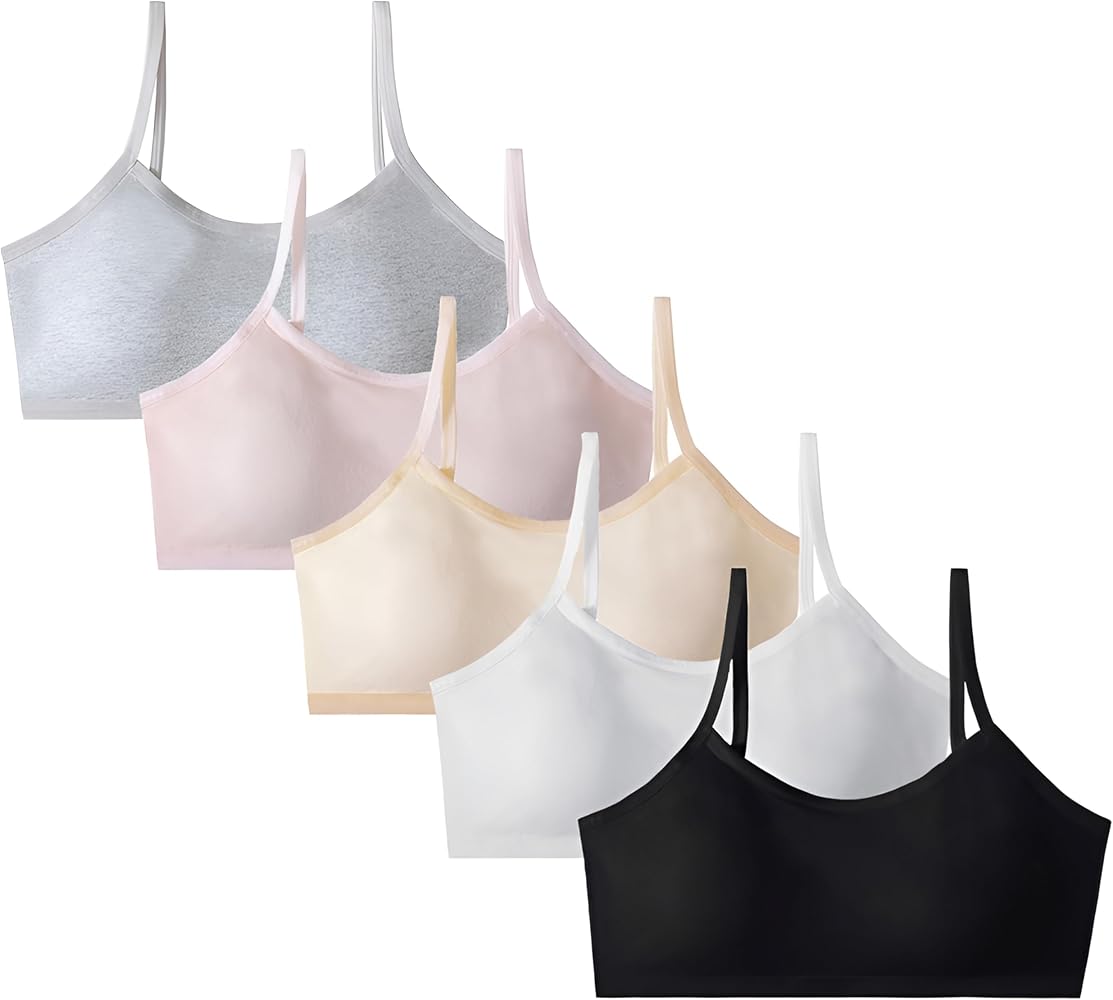 5Pack Stretch Cotton Training Bras for Girls Sports Bra, Fitness Bra, Padded Everyday Bra Bralette