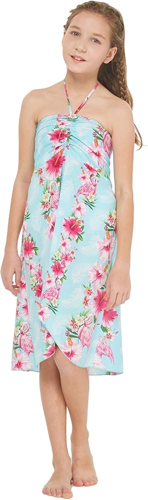 Girl Hawaiian Halter Dress in Pink Hibiscus Vine Black