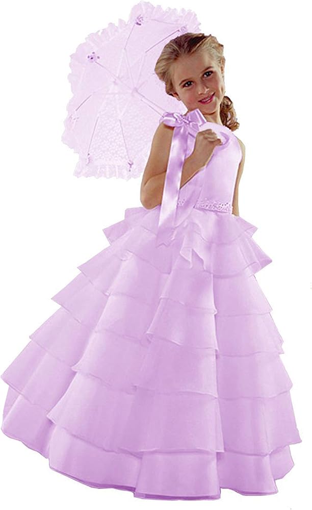 ST244 Flower Girl Wedding Layers Sleeveless Dress Baby to Teen (8, Lilac)