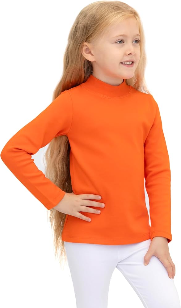 Lilax Girls' Basic Long Sleeve Mock Turtleneck Cotton T-Shirt