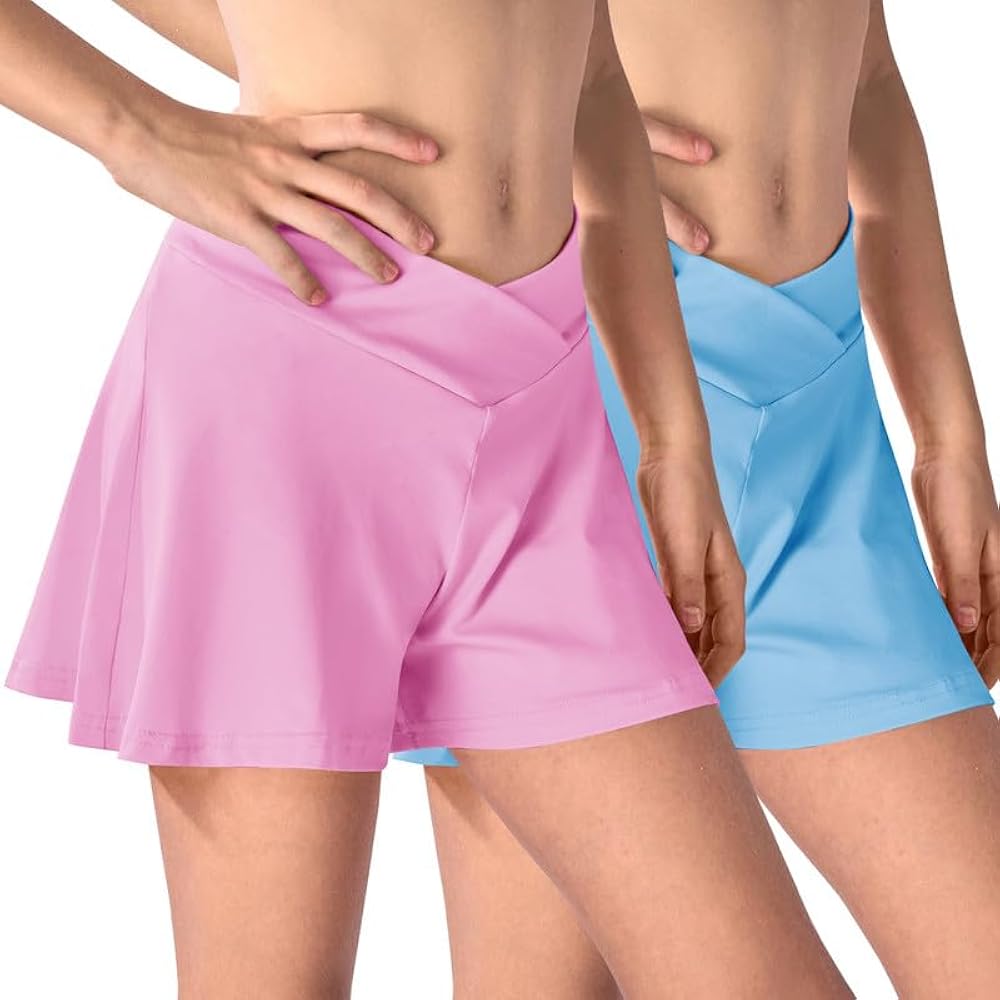 Girls Flowy Shorts 2 Pieces with Pockets Crossover Butterfly Athletic Running Skort Sports 2 in 1 Preppy Clothes