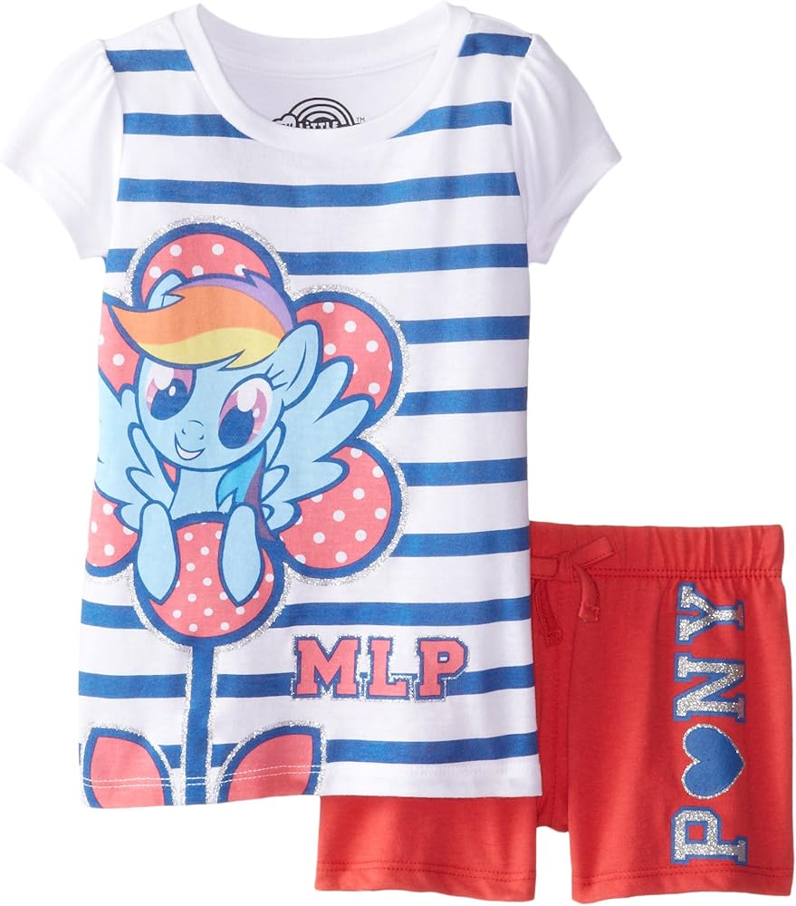 My Little Pony Little Girls' Toddler 2 Piece T-Shirt and Short Set, White/Red, 2T