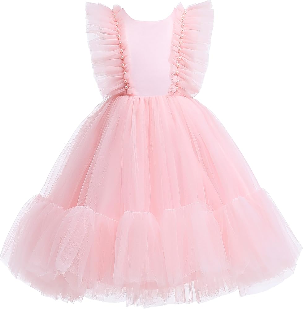 Weileenice Flower Girl Dress Ruffle Tulle Beads Toddler Wedding Pageant Ceremony Birthday Party Evening Tutu Dresses