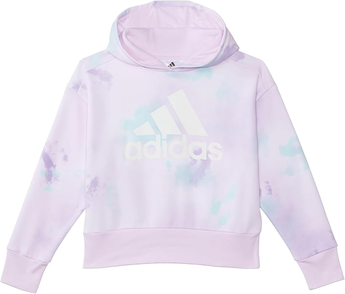 adidas Girl's All Over Print Hood Pullover Loose Fit (Big Kids) Light Purple MD (10-12 Big Kids)