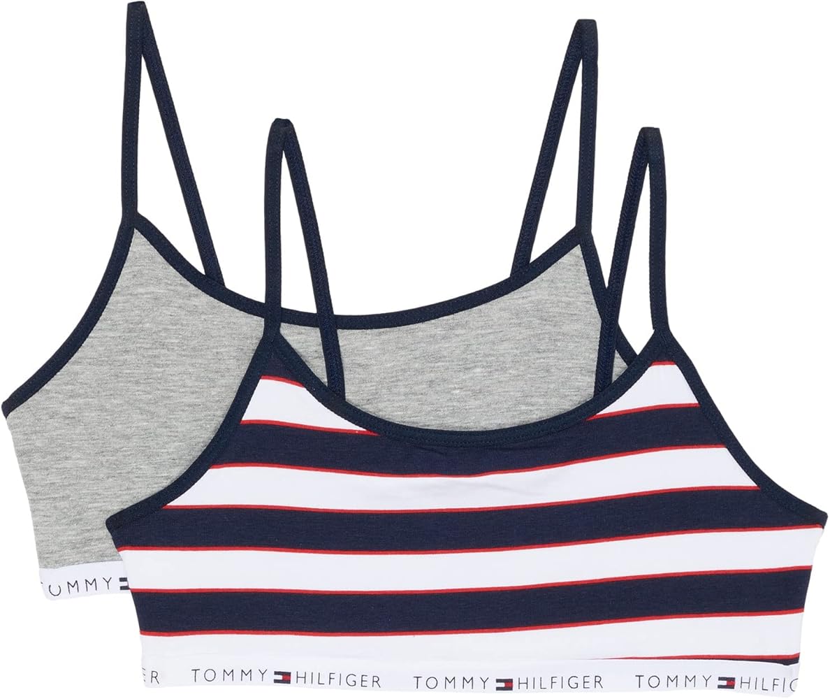 Tommy Hilfiger Girl's Crop Sports Bra (Pack of 2), Racerback Straps & Soft Elastic Waistband