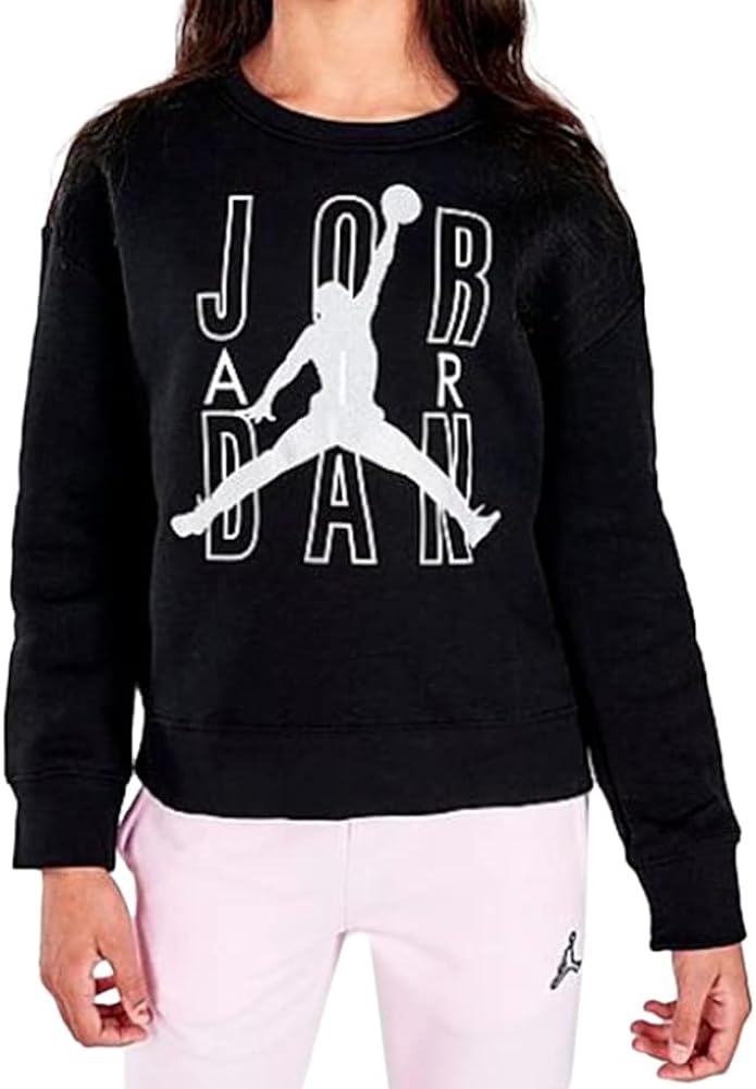 Nike Jumpman Shine Crew Girls Active Shirts & Tees Size S, Color: Black/White/Metallic Silver-Black