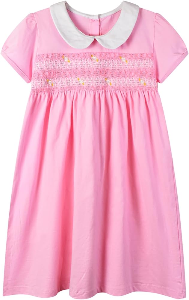 HILEELANG Toddler Girl Short Sleeve Dress Cotton Casual Easter Bunny Applique Tunic Playwear Jersey Clothing