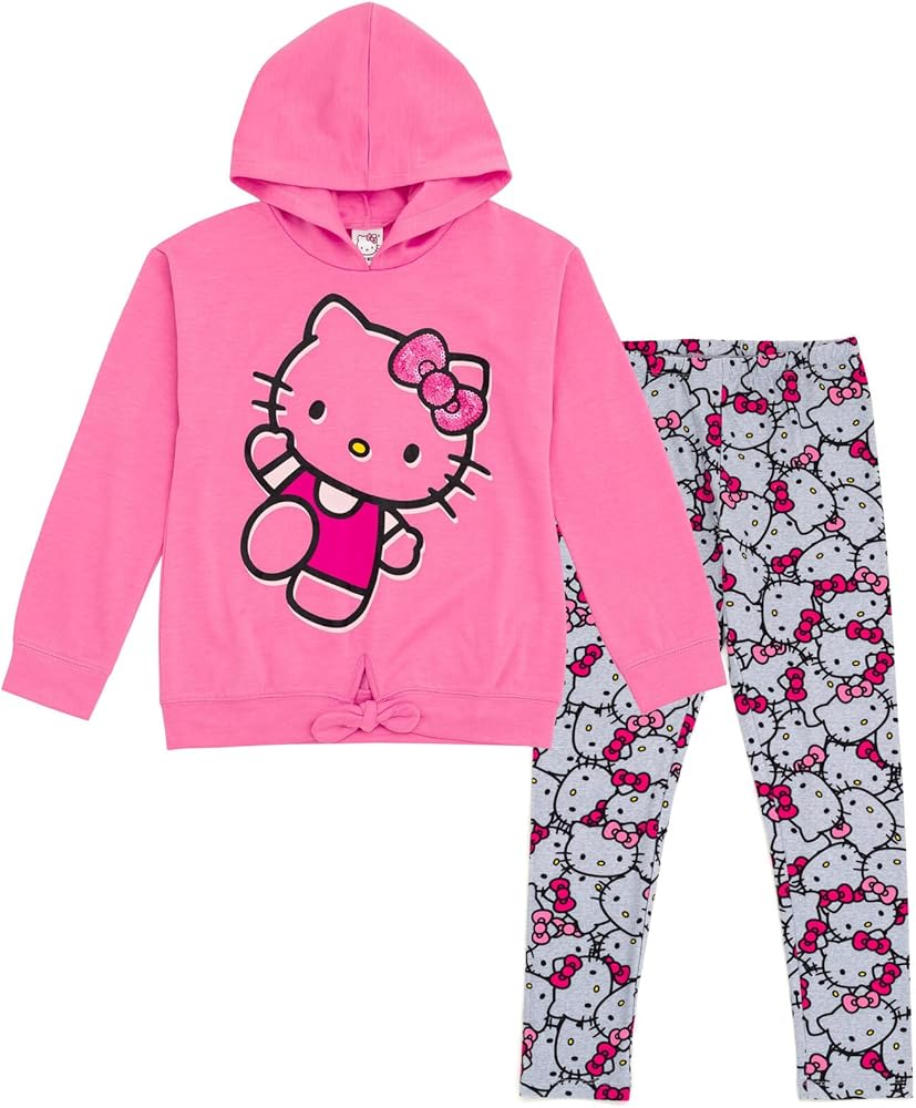 Hello Kitty Girls Pullover FleeceHoodie and Leggings Outfit Set Toddler to Big Kid