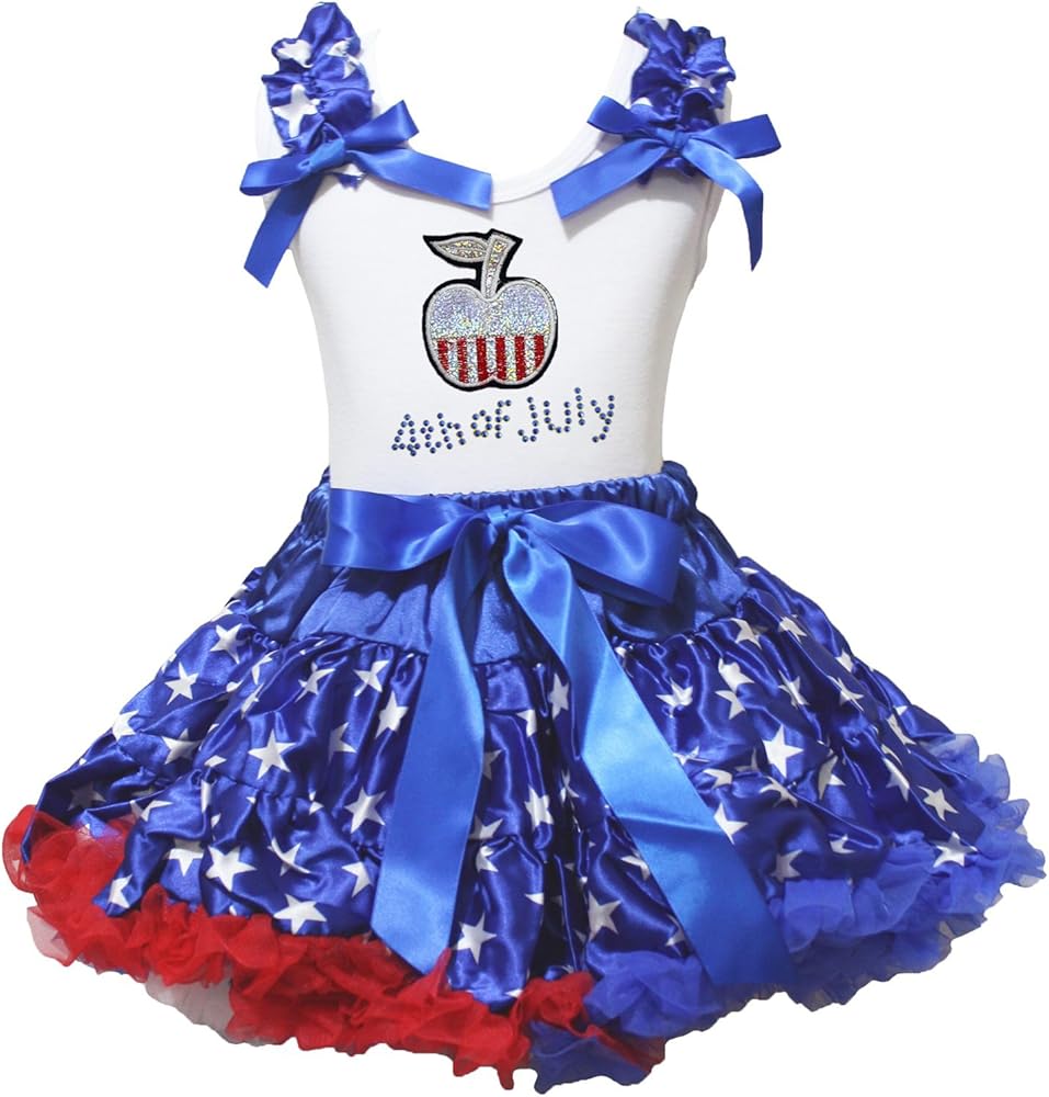 Petitebella 4th of July Dress Shiny Apple Striped Shirt Stars Blue Skirt Girl Outfit 1-8y