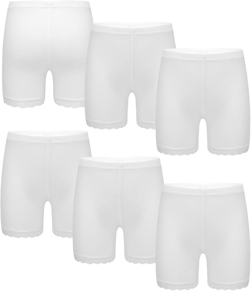 TiaoBug Kids Girls 6 Packs Lace Dance Shorts Bike Shorts Safety Under Dress Yoga Gymnastics Undershorts Activewear White 9-10 Years