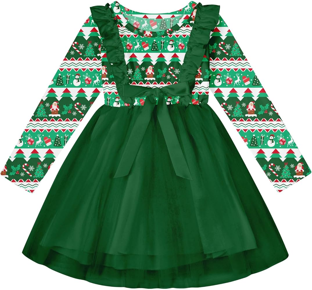 TUONROAD Baby Girls Christmas Dress Kids Ruffle Long Sleeves Tulle Tutu Dresses 2-6 Years