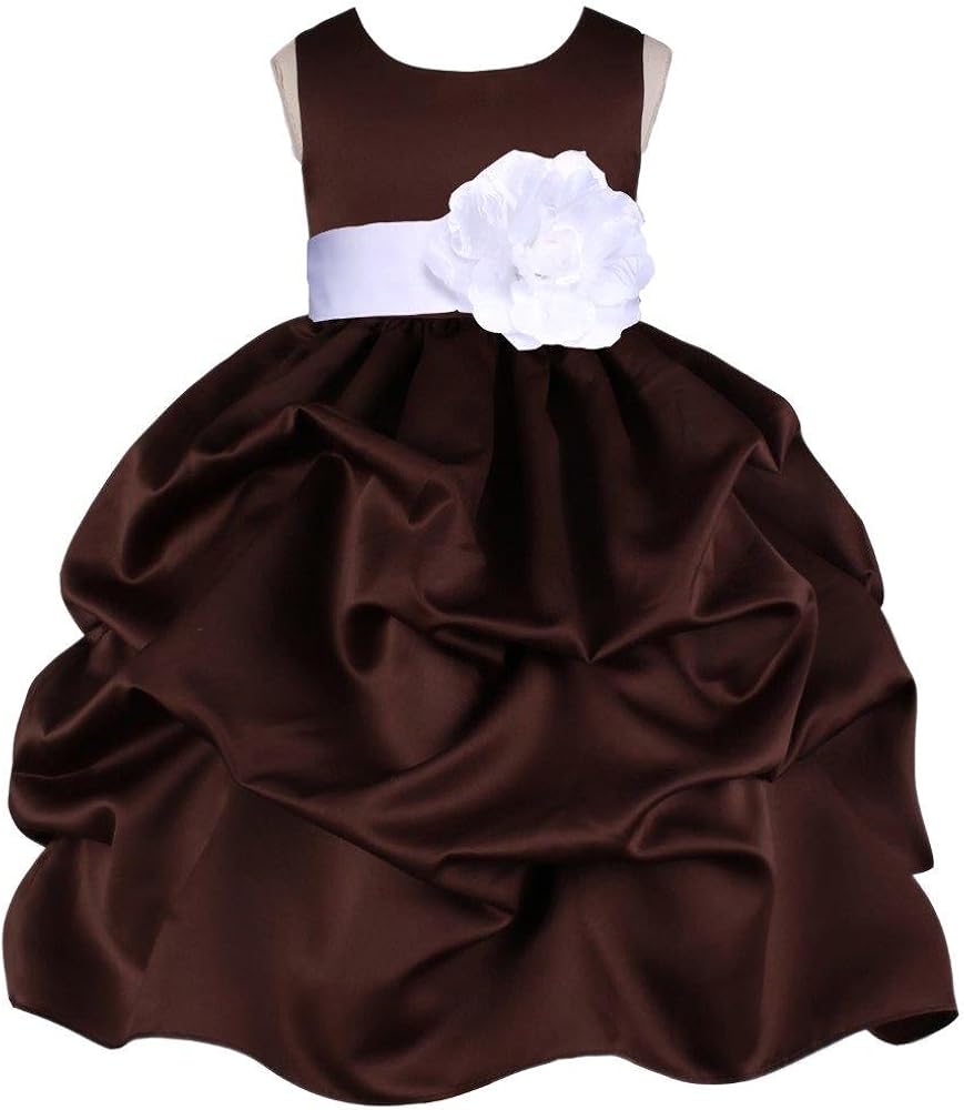 Pink Promise Girl's Brown Pick Up Wedding Pageant Flower Girl Dress with Bow