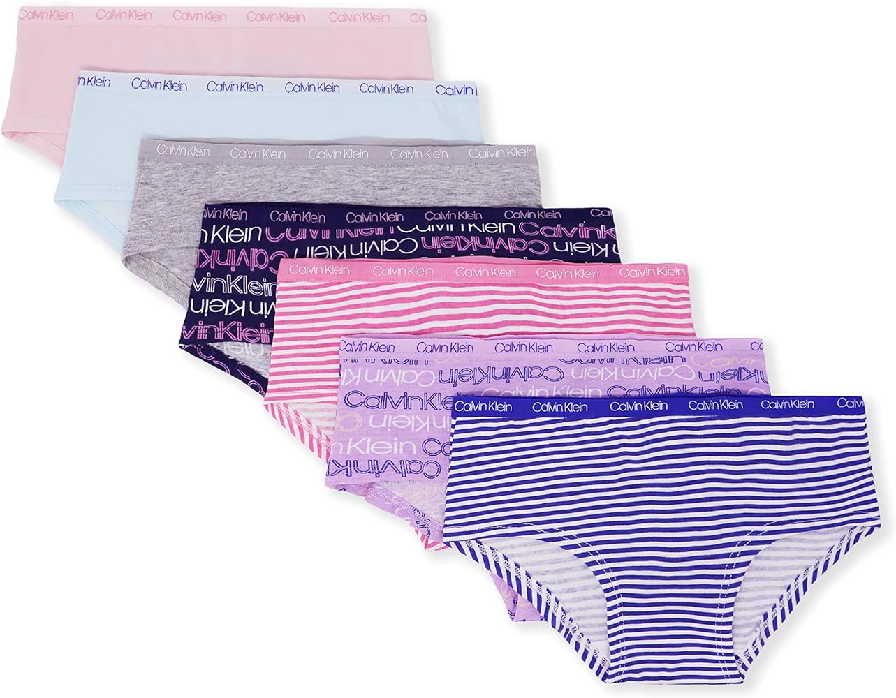 Calvin Klein Little Girl's Modern Cotton Hipster, Multipack Underwear, Purple, Grey, Pink, Nude, Lilac, Blue, Purple, Large