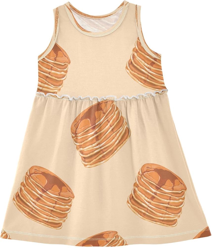 Girls Summer Dress Girls Sleeveless Dress Food Pancakes and Honey Girls Sundress 2-8 Years