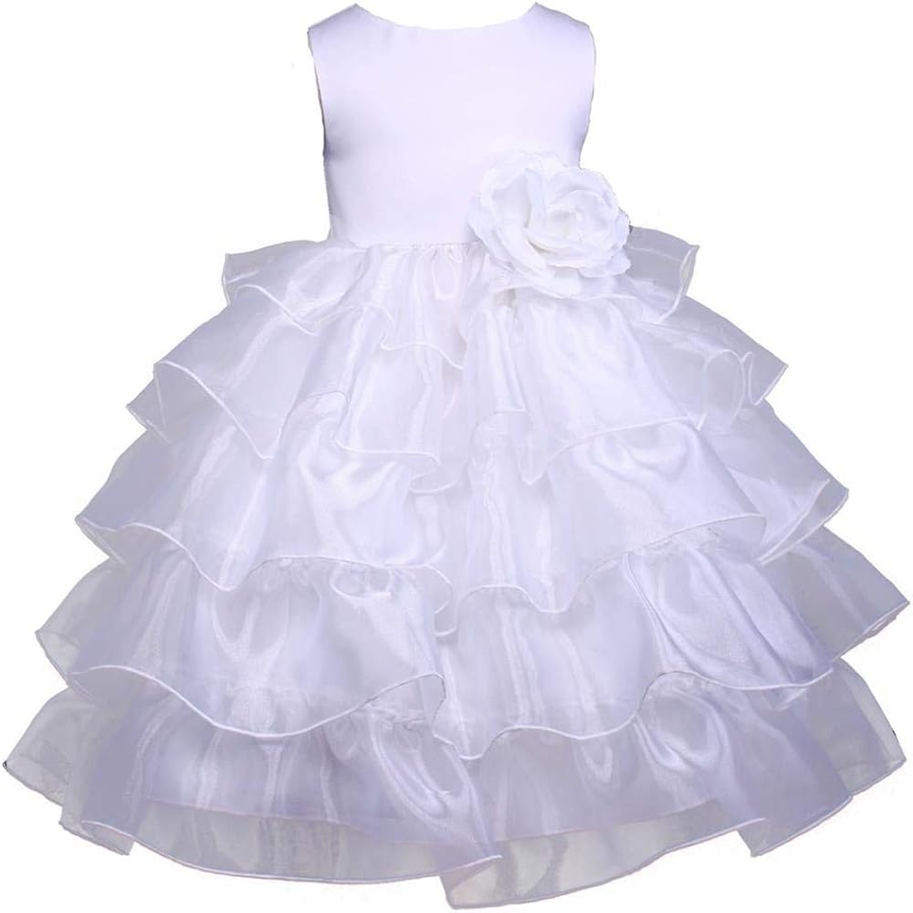 Prince Lover White Wedding Tiered Organza Flower Girl Dress