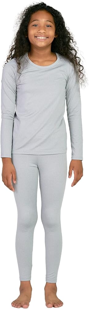 LAPASA Girls Thermal Underwear Set Fleece Lined Long John Base Layer Top Long Sleeves & Bottom Ski Winter Extreme Cold G03 4-5 Years Light Heather Gray