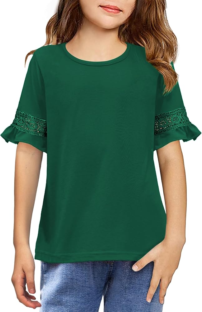 Arshiner Girls T-Shirt Kids Casual Tunic Tops Lace Short Sleeve Loose Soft Blouse