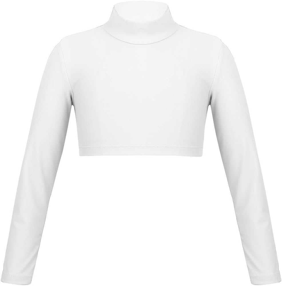 YiZYiF Kids Girls Basics Sportswear Athletic Long Sleeve Stretch Short Mock Neck T-Shirt Crop Top