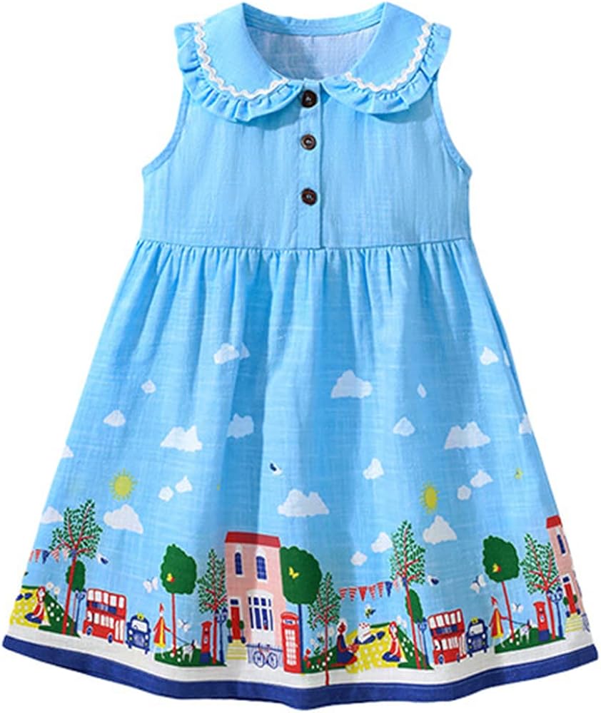 Dress for Girls Wedding Party 2017 Toddler Girls Child Sleeveless Cartoon Prints Summer Beach Sundress Party