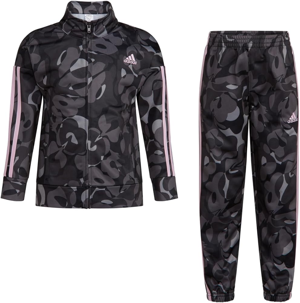 adidas girls Zip Front Classic Tricot Jacket and Joggers Set, 6, Printed Black