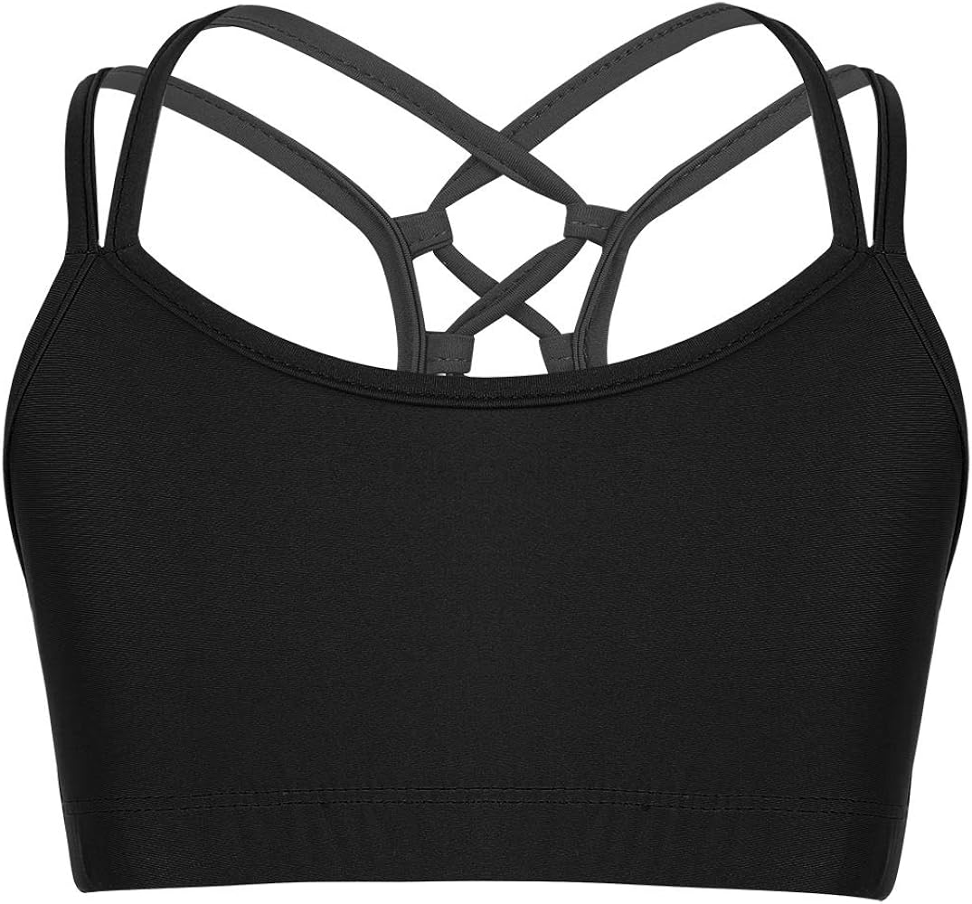 Girls Kids Solid Color Cirsscross Knotted Back Sports Bra Athletic Crop Top Gymnastics Undershirts