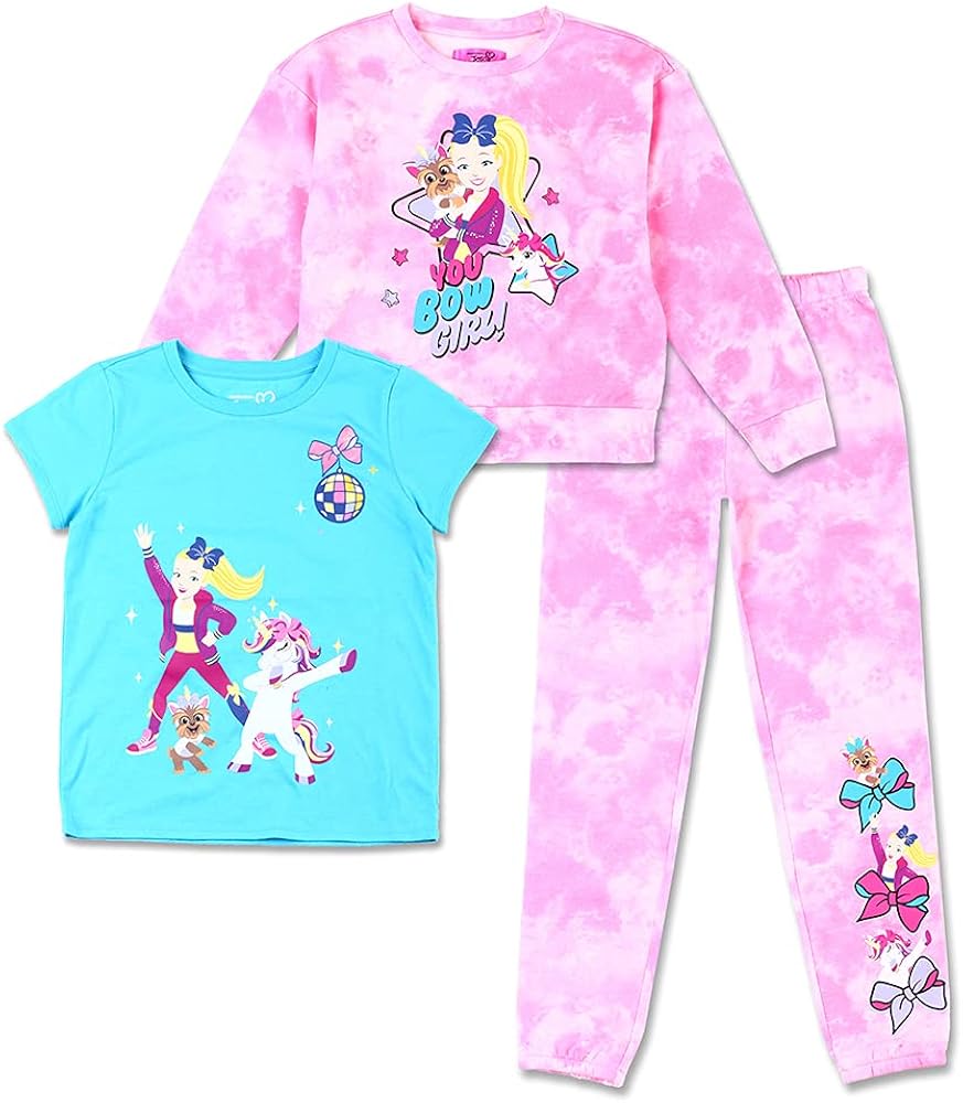 JoJo Siwa girls Cute Comfy Soft Fleece Sweatshirt Sweatpant Tee 3 Piece Set3 Piece Set